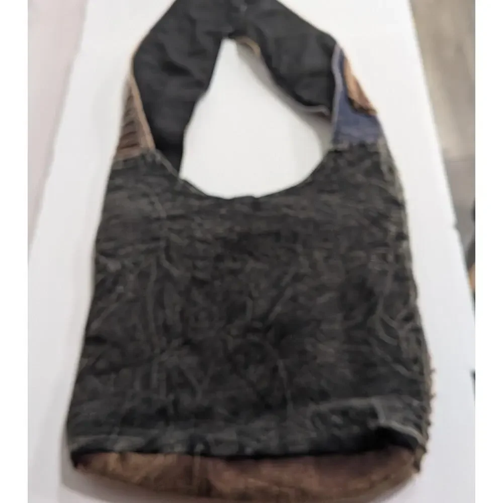 Rising International Sling Hobo Bag Boho Hippie Patchwork Peace Sign Razor Cut